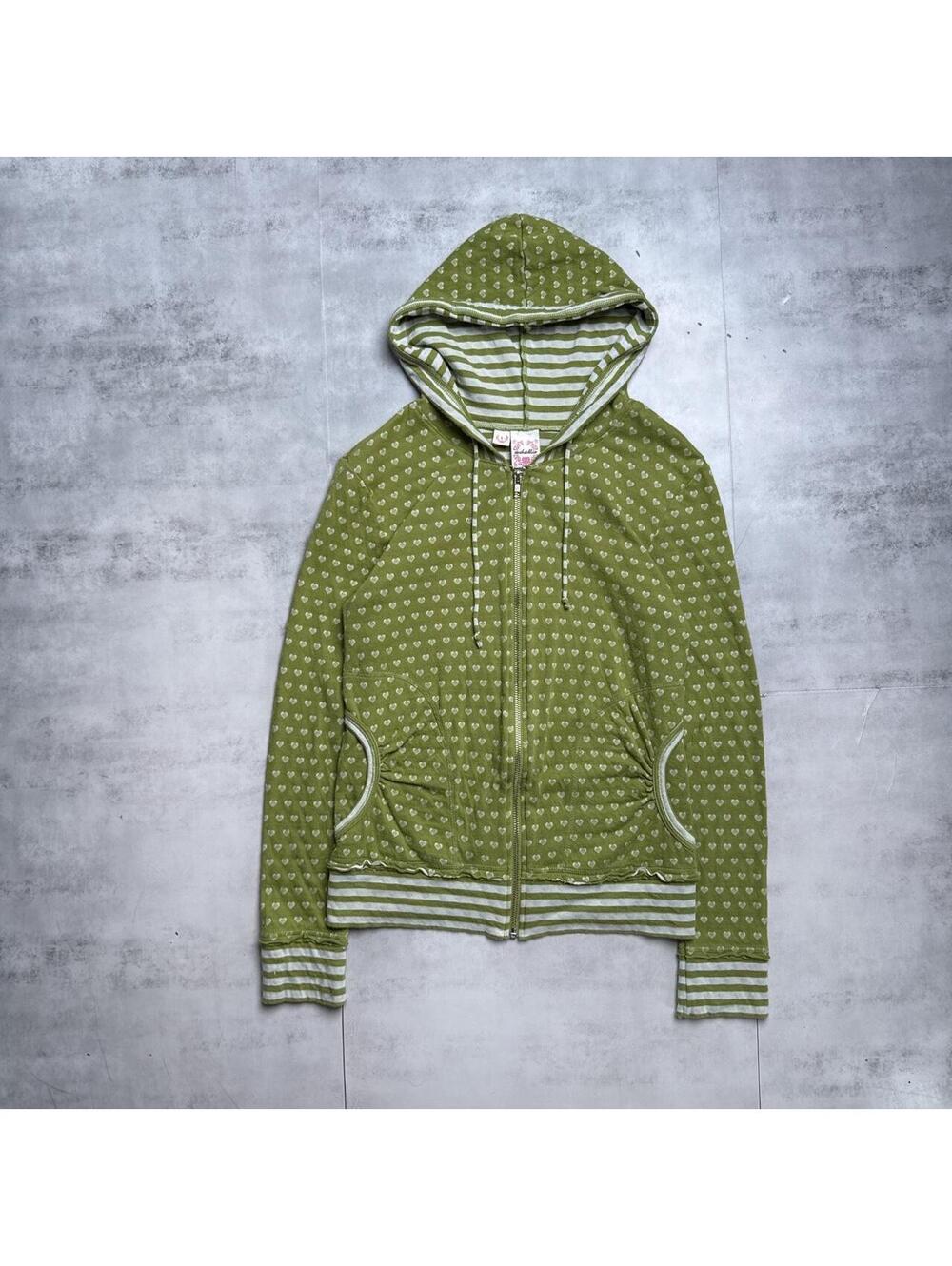 Y2K Anchor Blue 00s Green Zip Up Heart AOP Zip Up Jacket
